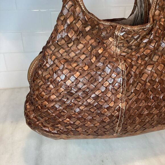 Langellotti Purse Handbag Leather Brown Genuine Woven Shoulder Bag - Picture 2 of 15